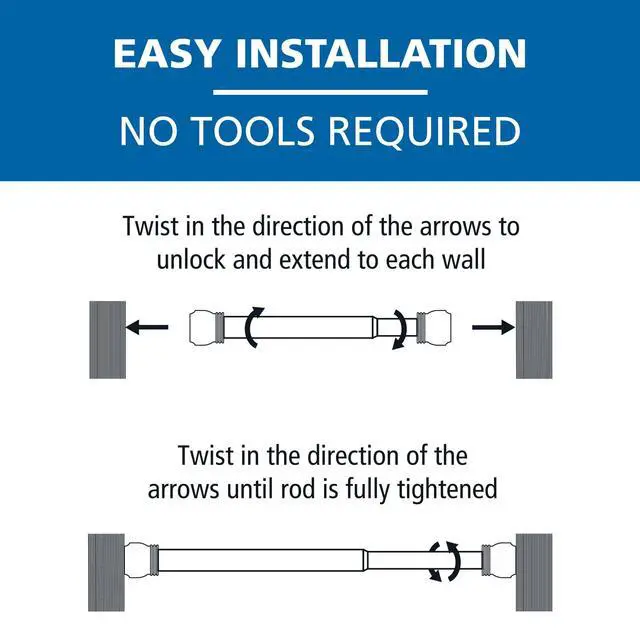 Alt view image 6 of 6 - Mainstays Adjustable Tension Shower Curtain Rod, 44 - 72", Easy to Install, No Drilling, White