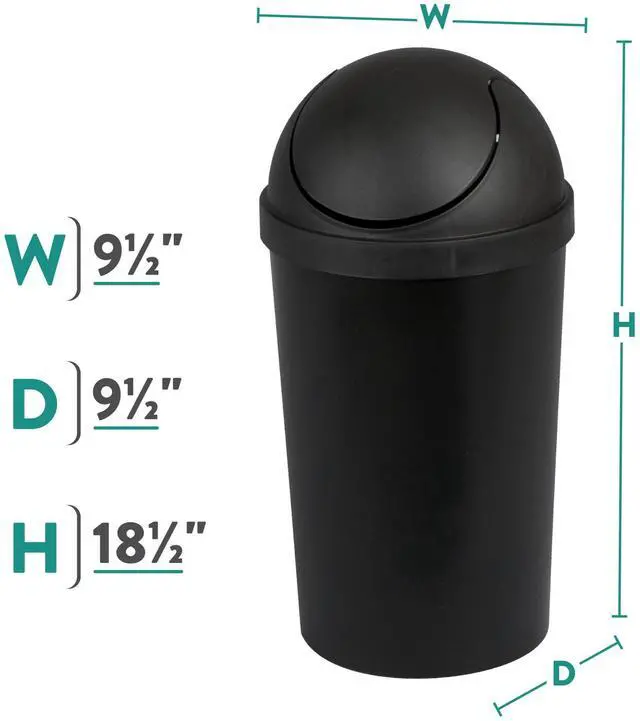 Alt view image 6 of 7 - Sterilite Small Bathroom Trash Can, 3 Gallon Plastic Garbage Bucket Bin with Swing Top Lid, Black