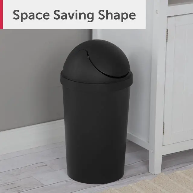 Main image of Sterilite Small Bathroom Trash Can, 3 Gallon Plastic Garbage Bucket Bin with Swing Top Lid, Black