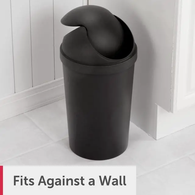 Alt view image 2 of 7 - Sterilite Small Bathroom Trash Can, 3 Gallon Plastic Garbage Bucket Bin with Swing Top Lid, Black