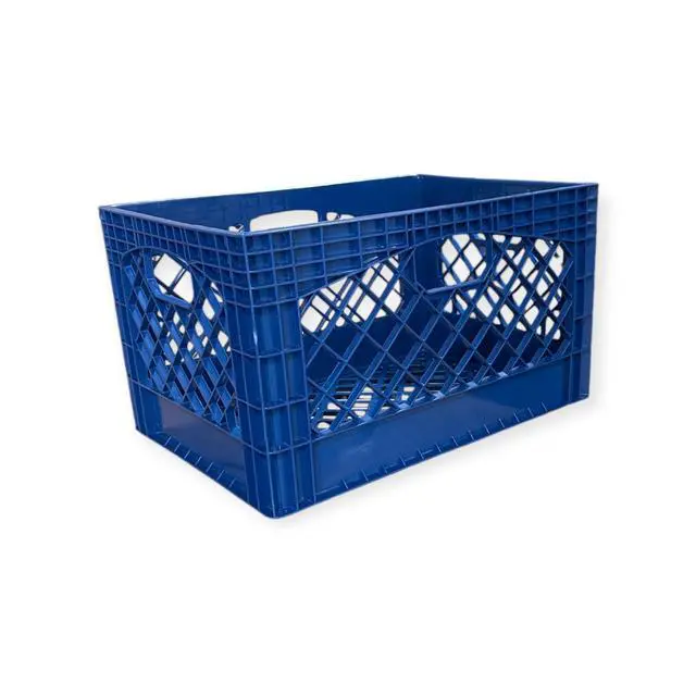 Alt view image 2 of 6 - Juggernaut Storage 24 Qt Heavy Duty HDPE Plastic Milk Crate with Handles, Blue, 1 Count, RMK24QT-BLUE
