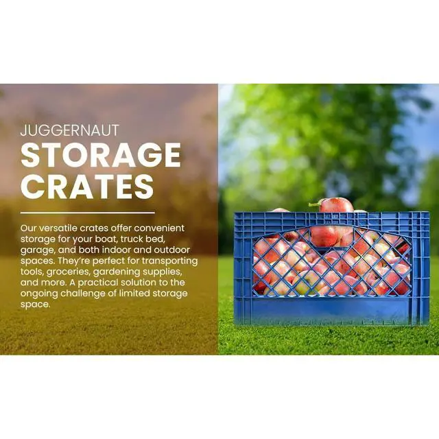 Alt view image 5 of 6 - Juggernaut Storage 24 Qt Heavy Duty HDPE Plastic Milk Crate with Handles, Blue, 1 Count, RMK24QT-BLUE