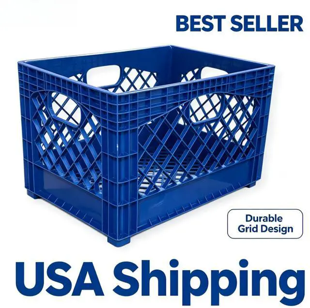 Main image of Juggernaut Storage 24 Qt Heavy Duty HDPE Plastic Milk Crate with Handles, Blue, 1 Count, RMK24QT-BLUE