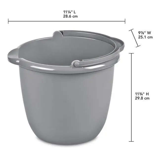 Alt view image 3 of 5 - Sterilite 10 Qt. Plastic Spout Pail Bucket with Handle, Mop Bucket for Cleaning, Car Wash & Mopping, Titanium Gray