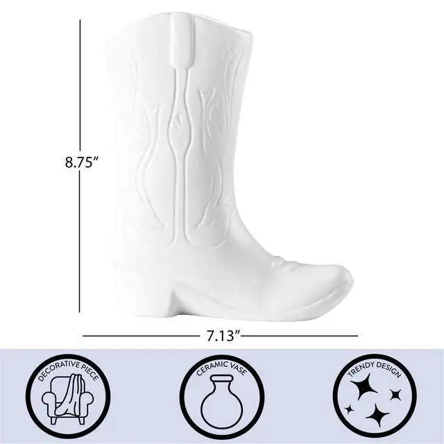 Alt view image 6 of 6 - Urban Shop Ceramic Cowboy Boot Vase, 8.75", White