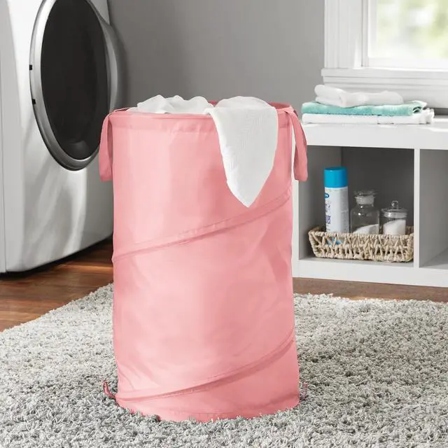 Main image of Mainstays Pop-Up Spiral Polyester Laundry Hamper, Pink