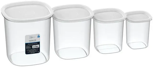 Main image of Mainstays 8-Piece Plastic Pantry Food Storage Container Set, Kitchen Pantry Organizer Canisters for Dry Food Storage and Pantry Organization