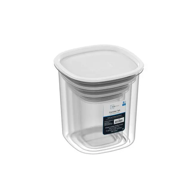 Alt view image 6 of 6 - Mainstays 8-Piece Plastic Pantry Food Storage Container Set, Kitchen Pantry Organizer Canisters for Dry Food Storage and Pantry Organization