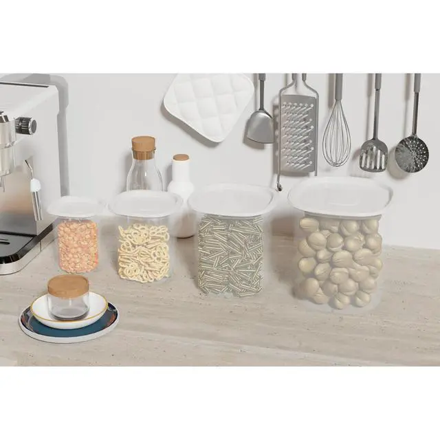 Alt view image 3 of 6 - Mainstays 8-Piece Plastic Pantry Food Storage Container Set, Kitchen Pantry Organizer Canisters for Dry Food Storage and Pantry Organization