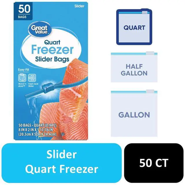 Main image of Great Value Slider Zipper Freezer Bags, Quart, 50 Count