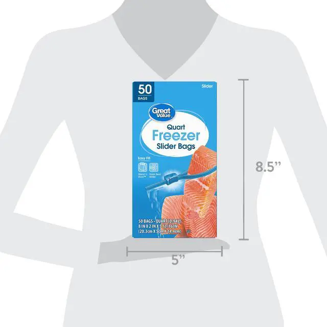 Alt view image 4 of 4 - Great Value Slider Zipper Freezer Bags, Quart, 50 Count