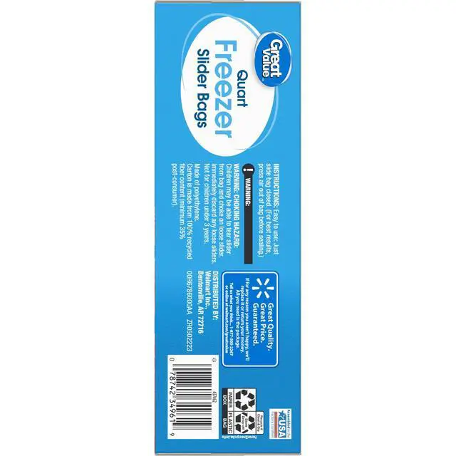 Alt view image 2 of 4 - Great Value Slider Zipper Freezer Bags, Quart, 50 Count