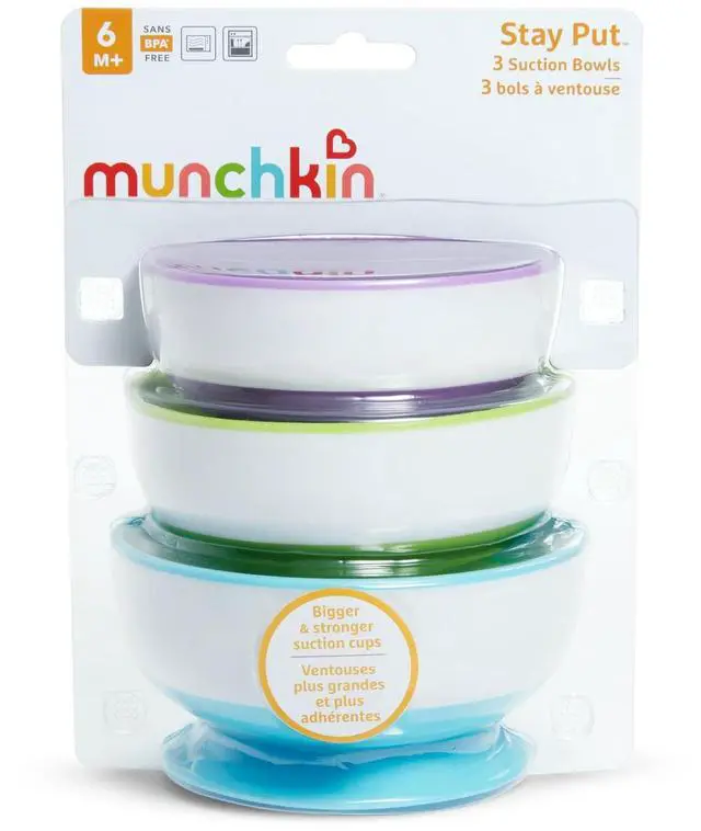 Alt view image 5 of 6 - Munchkin® Stay Put Suction Round Bowls, Plastic, Multi-Color, 3 Pack