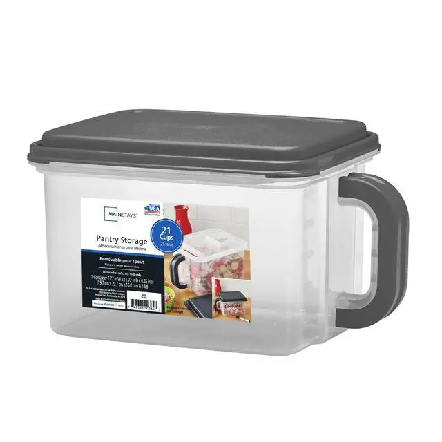 Alt view image 6 of 7 - Mainstays Medium Plastic Canister with Handle, 21 Cups, Gray Lid and Handle, Made for Pantry Organization and Food Storage