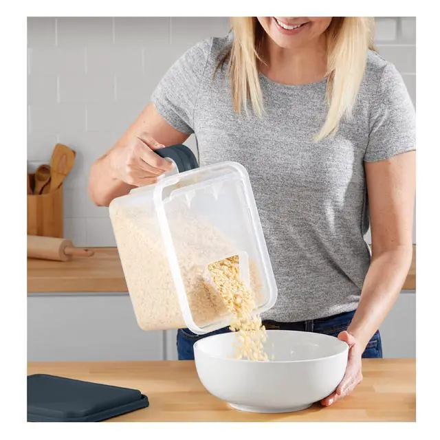 Alt view image 4 of 7 - Mainstays Medium Plastic Canister with Handle, 21 Cups, Gray Lid and Handle, Made for Pantry Organization and Food Storage