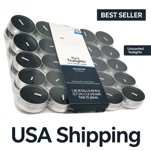 Main image of Mainstays Black Unscented Indoor/Outdoor Tealight Candle
