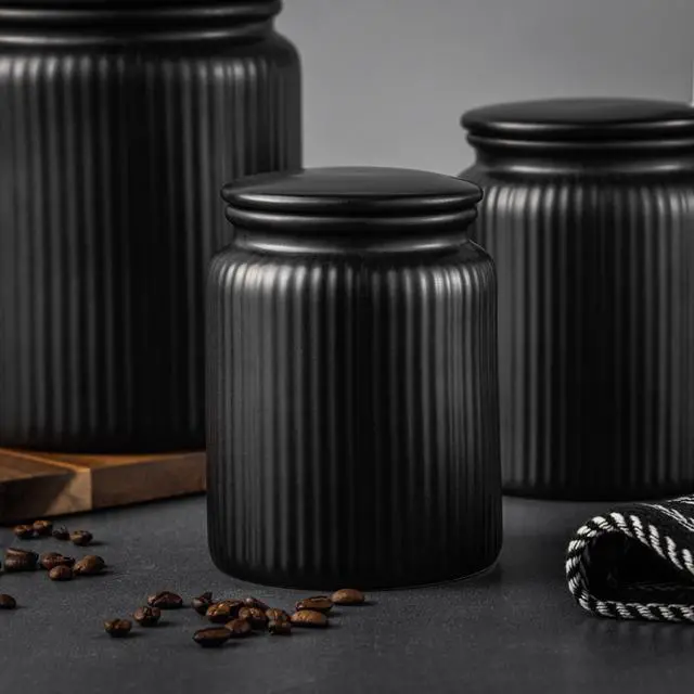 Alt view image 4 of 5 - Thyme & Table Small (580mL) Ceramic Ribbed Kitchen Organization Jar, Black