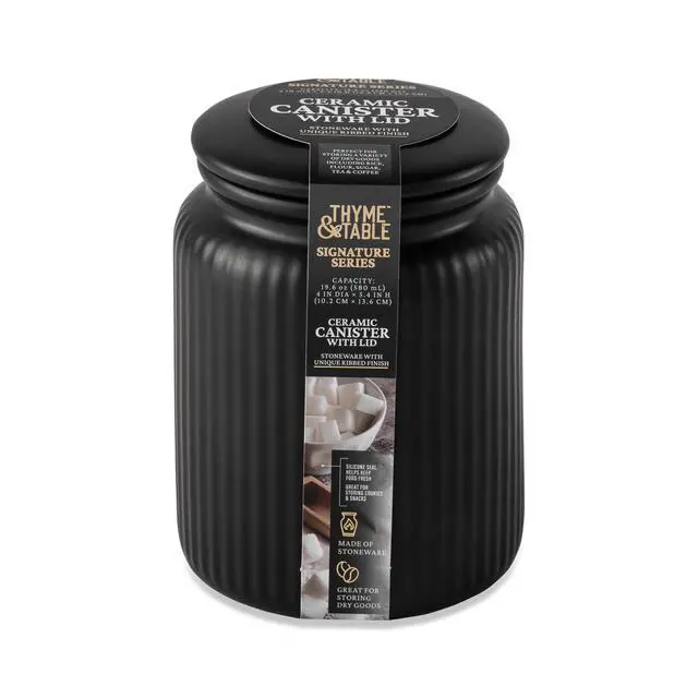 Alt view image 3 of 5 - Thyme & Table Small (580mL) Ceramic Ribbed Kitchen Organization Jar, Black
