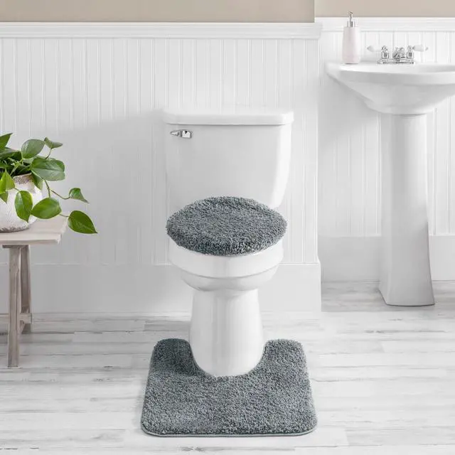 Alt view image 3 of 6 - USA Shipping Mainstays Basic Polyester Toilet Lid Cover, Grey, 19" x 22"