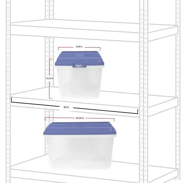 Alt view image 7 of 7 - Hefty HI-RISE 72 Quart Large Latching Storage Bin, Clear Plastic Storage Container with HI-RISE Latch Lid, Blue