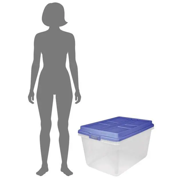 Alt view image 6 of 7 - Hefty HI-RISE 72 Quart Large Latching Storage Bin, Clear Plastic Storage Container with HI-RISE Latch Lid, Blue