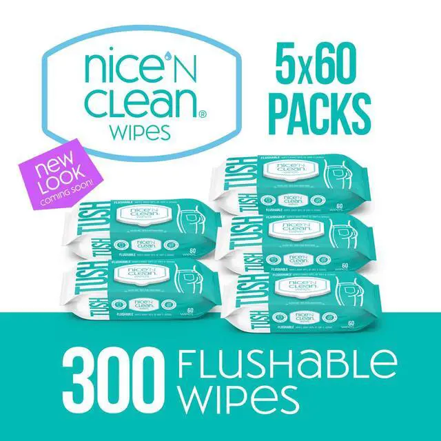 Alt view image 6 of 6 - Nice n Clean Flushable Wipes, 5 packs of 60 wipes, 300 wipes total