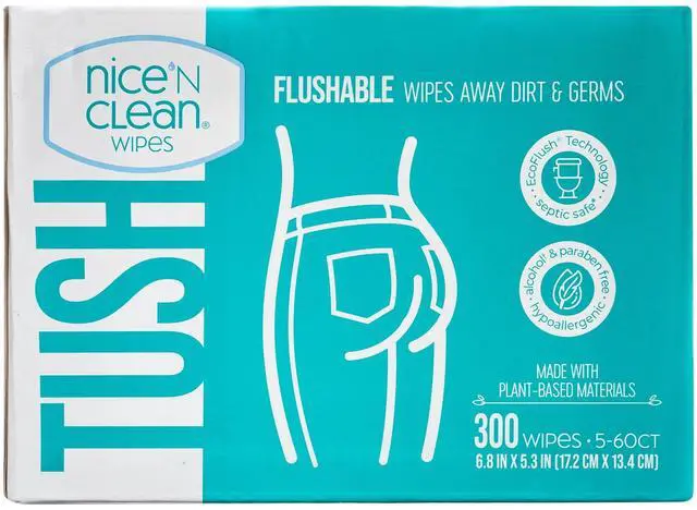 Main image of Nice n Clean Flushable Wipes, 5 packs of 60 wipes, 300 wipes total