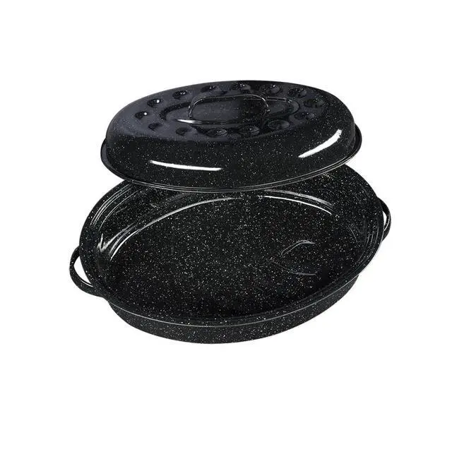 Alt view image 2 of 6 - Granite Ware 10 lb. Capacity 15 in. Covered Oval Roaster, Speckled Black Enamel on Steel