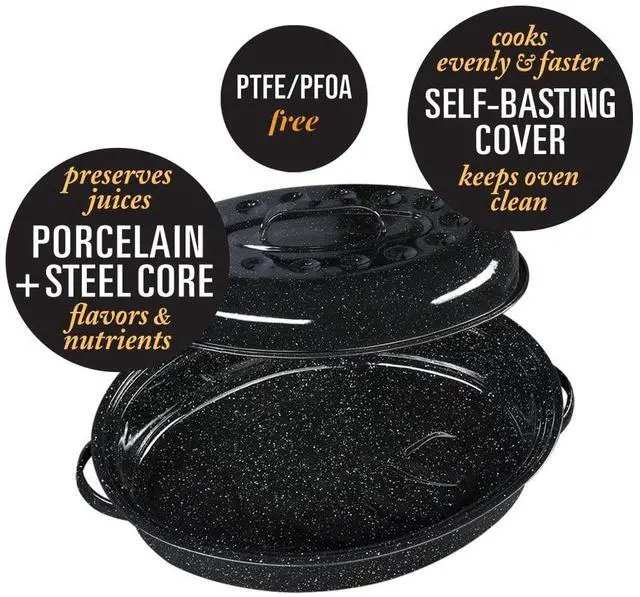 Main image of Granite Ware 10 lb. Capacity 15 in. Covered Oval Roaster, Speckled Black Enamel on Steel