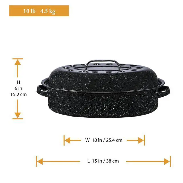 Alt view image 4 of 6 - Granite Ware 10 lb. Capacity 15 in. Covered Oval Roaster, Speckled Black Enamel on Steel