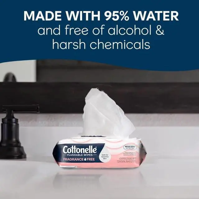Alt view image 3 of 5 - Cottonelle Fragrance Free Flushable Wet Wipes, 2 Flip-Top Packs