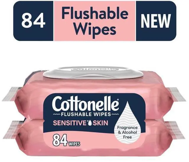 Main image of Cottonelle Fragrance Free Flushable Wet Wipes, 2 Flip-Top Packs