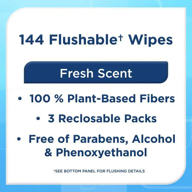 Alt view image 3 of 6 - Equate Flushable Wet Wipes, Fresh Scent, 144 Wipes, 3 Pack
