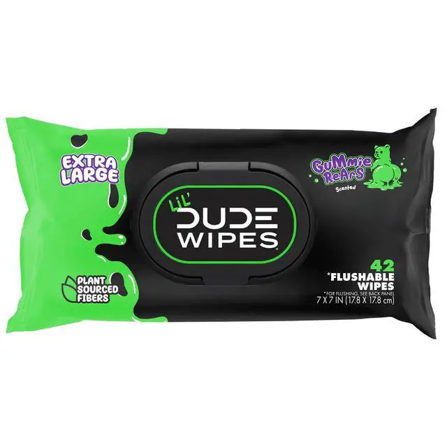 Alt view image 3 of 6 - LiL' DUDE Flushable Wipes, Extra Large Gummie Rears Wet Wipes, Gummy Bear Scent, 42 Count, 3 Pack