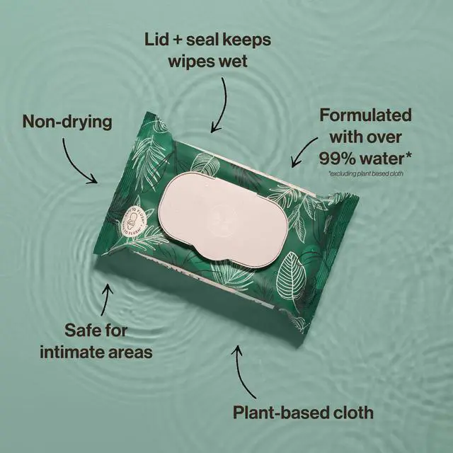 Alt view image 2 of 6 - The Honest Company Flushable Wipes for Adults, Fragrance Free and Hypoallergenic Wet Wipes, Tropical Leaves, 42 Count