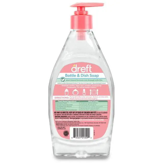 Alt view image 4 of 4 - Dreft Plant-Derived Liquid Dish Soap and Dishwashing Detergent for Baby Bottle, Fragrance Free Baby Essentials, 18 fl oz