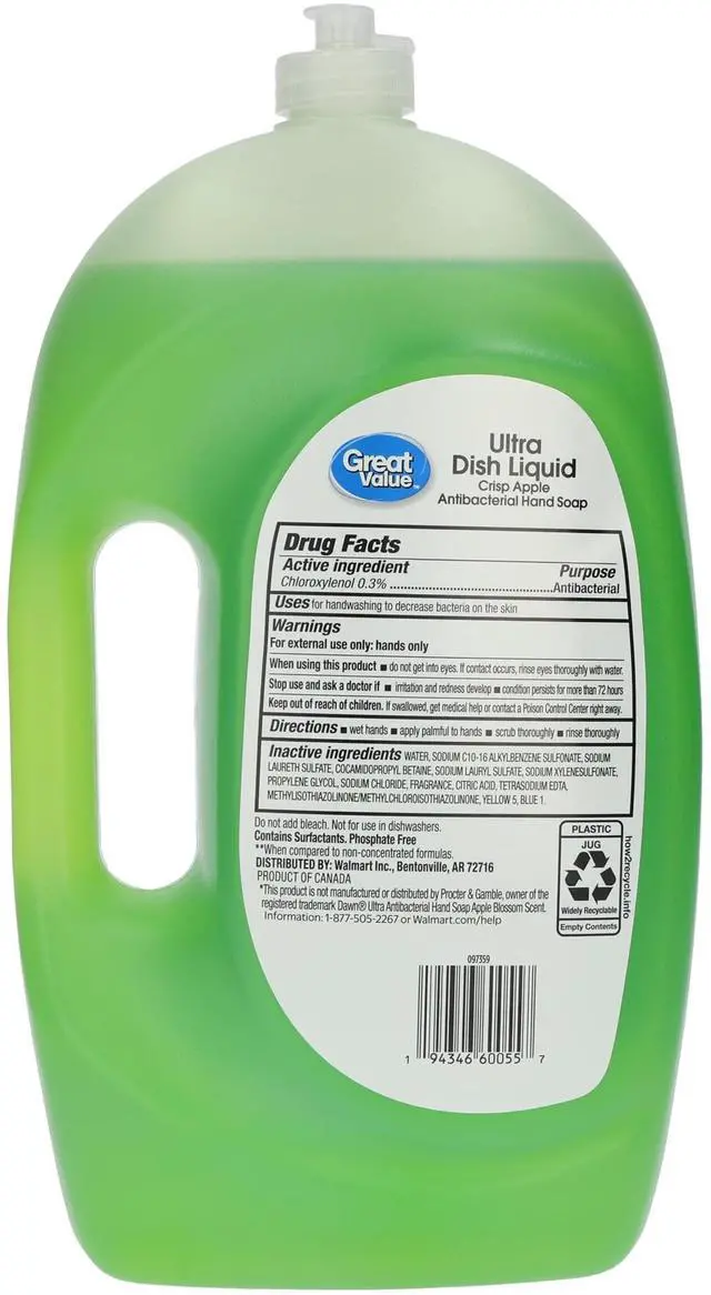 Alt view image 2 of 5 - Great Value Ultra Antibacterial Dish Liquid, Crisp Apple, 70 fl oz