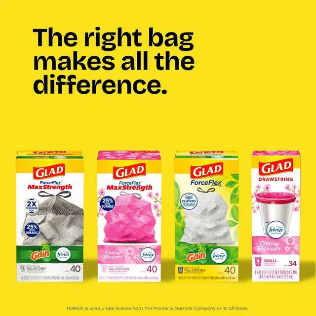 Alt view image 4 of 6 - Glad Quick-Tie 4-Gallon Small Trash Bags, Gain Original Scent, 20 Bags, 2 Pack