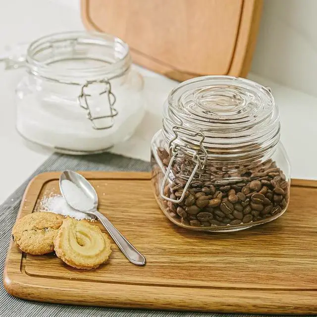 Alt view image 6 of 6 - (2 pack) Mainstays 17 oz Glass Airtight Food Storage Jar Canister with Locking Lid, Pantry Organizer Container for Dry Food, Coffee, Sugar, Spices and Kitchen Storage