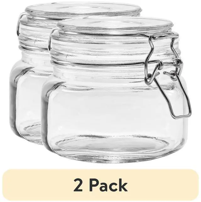 Main image of (2 pack) Mainstays 17 oz Glass Airtight Food Storage Jar Canister with Locking Lid, Pantry Organizer Container for Dry Food, Coffee, Sugar, Spices and Kitchen Storage
