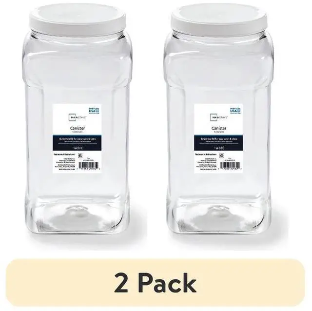 Main image of (2 pack) Mainstays 4-Quart Clear Plastic Canister with White Twist-Top Lid (1 Each) 5.83" x 5.16" x 10.20", Well Suited to Pantry Organization and Food Storage