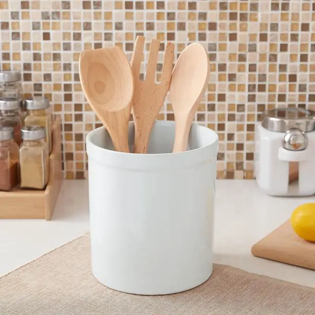 Main image of Mainstays Glazed Stoneware Kitchen Utensil Holder, Ceramic Countertop Utensil Crock for Spoons, Spatulas and Cooking Tools, White