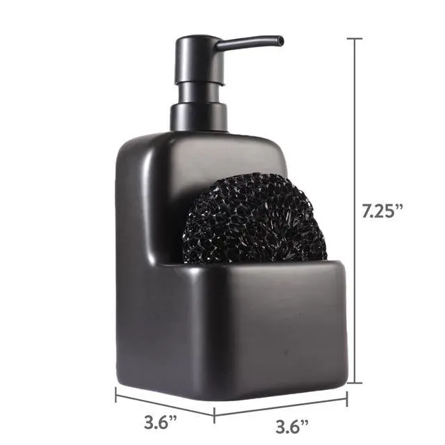 Alt view image 2 of 5 - Mainstays Ceramic Soap Dispenser with Sponge Caddy, Black