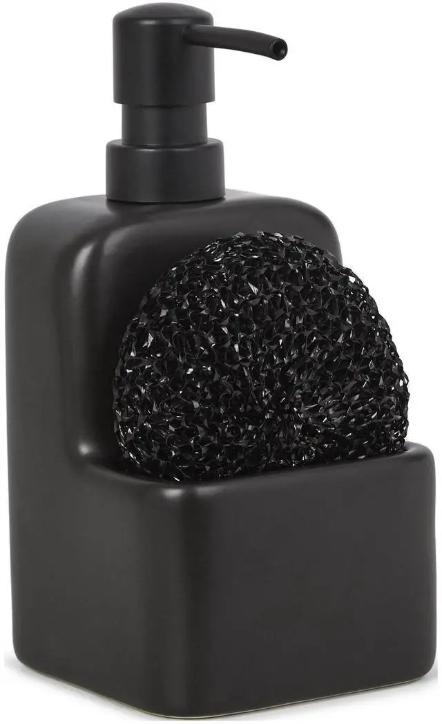 Main image of Mainstays Ceramic Soap Dispenser with Sponge Caddy, Black