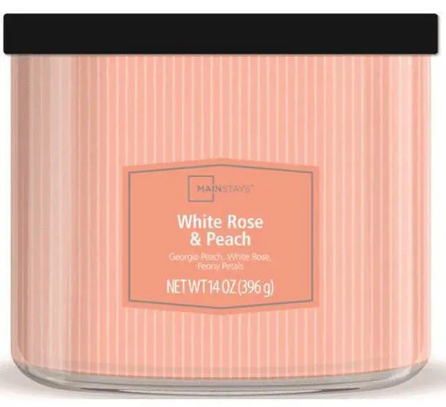 Main image of Mainstays White Rose and Peach 3-Wick Textured Wrap Candle, 14 oz