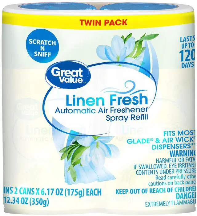 Main image of Great Value Automatic Air Freshener Spray Refill, Linen Fresh, 12.34 oz, 2 Count