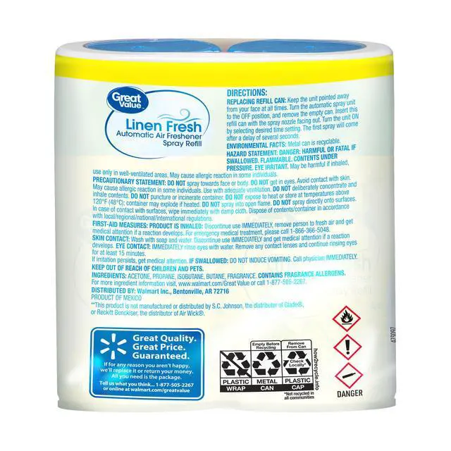 Alt view image 3 of 5 - Great Value Automatic Air Freshener Spray Refill, Linen Fresh, 12.34 oz, 2 Count