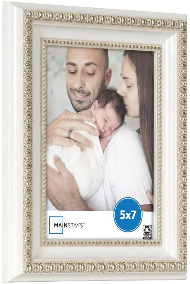 Main image of Mainstays 5x7 Picture Frame White Ornate Tabletop Photo Frame
