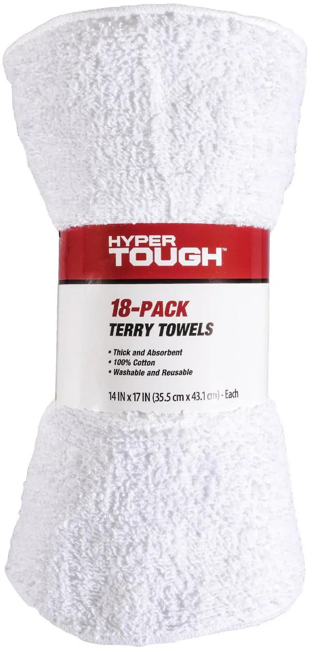 Main image of Hyper Tough Cotton Terry Towels, 14" x 17", 18 Pack, White
