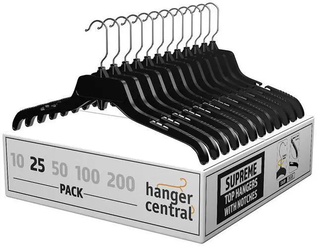 Alt view image 2 of 4 - Hanger Central 25 Pack 17 Inch Plastic Clothing Hangers with Metal Swivel Hooks, Black